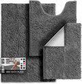 Grey Chenille Bath Rug 3-Piece Set - Plush Machine Washable Mats