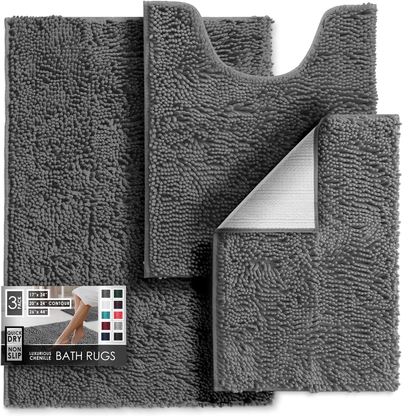 Chenille Bath Mat Set - Soft Non-Slip Bathroom Rugs for Comfort