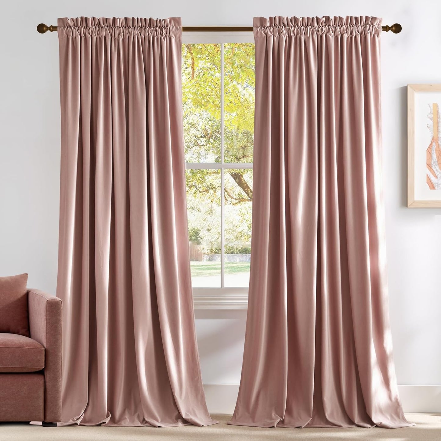 NICETOWN Blackout Dusty Pink Velvet Curtains for Large Windows