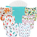 Cloth Diapers 6 Pack with Inserts & Wet Bag - Fruits and Animals