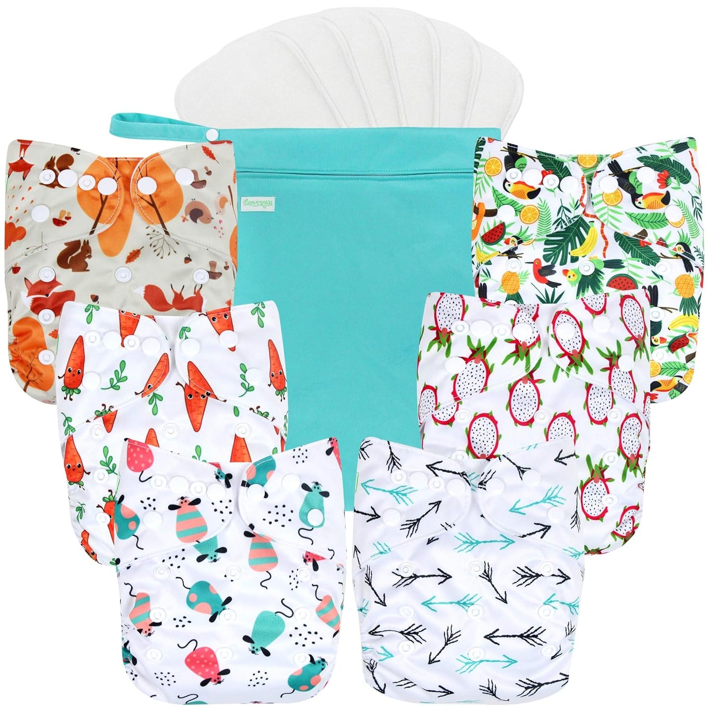 Wegreeco Cloth Diapers 6 Pack with Inserts & Wet Bag for Babies