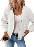 Womens Chunky Knit Cardigan Waffle Knit Button Down Oversized V Neck