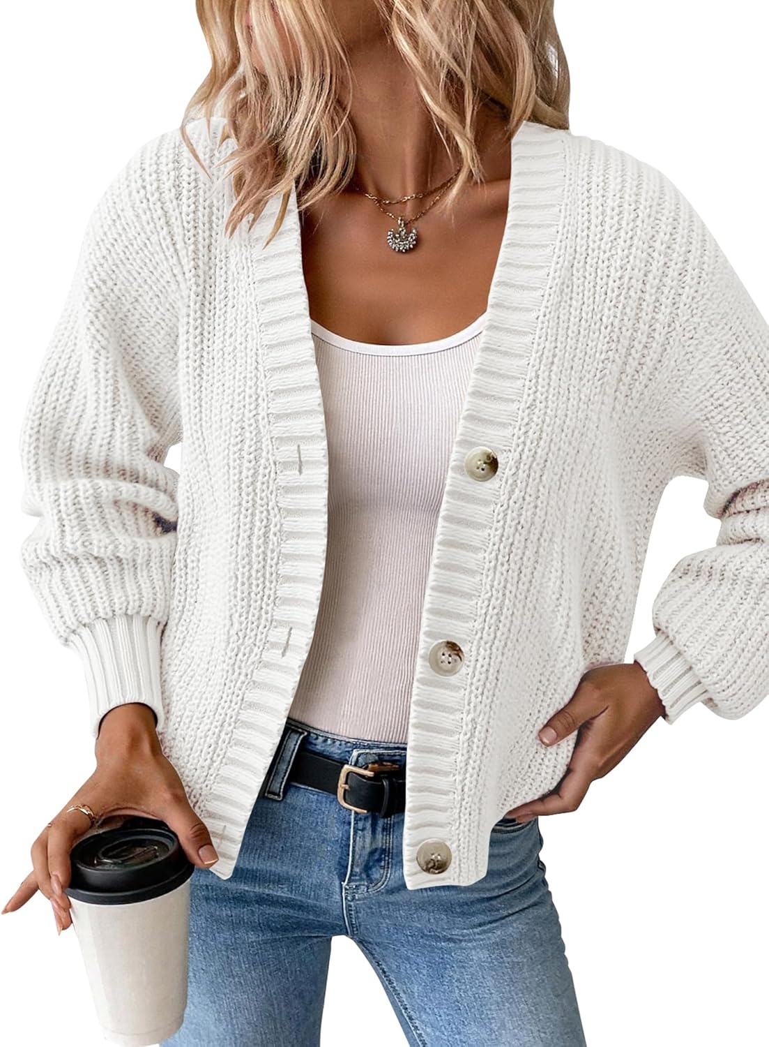 Womens Chunky Knit Cardigan for Casual Layering in Fall
