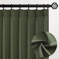 Olive Green Pinch Pleated Linen Curtains 100 in Length - Semi Sheer
