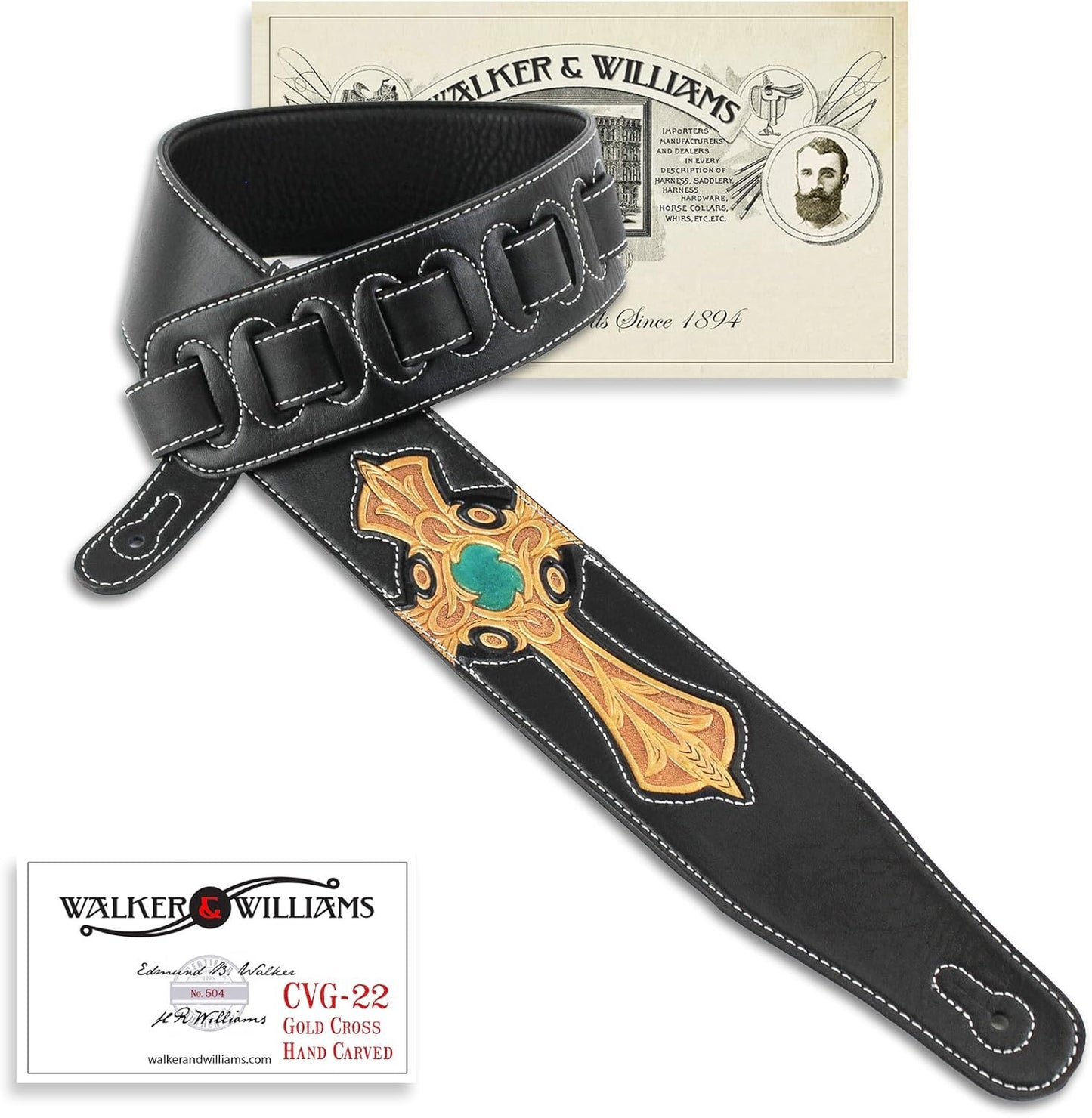 Walker & Williams CVG-22 Padded Leather Guitar Strap for Comfort