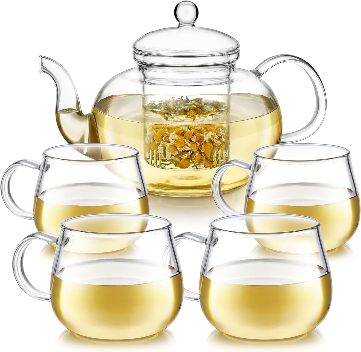 Teabloom Heatproof Glass Teapot Set with Infuser and Cups