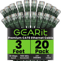 Cat 6 Ethernet Cable 20-Pack (3 ft) - Reliable 10Gbps Patch Cords