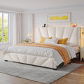 EnHomee King Size Bed Frame with LED Lights and Storage Headboard