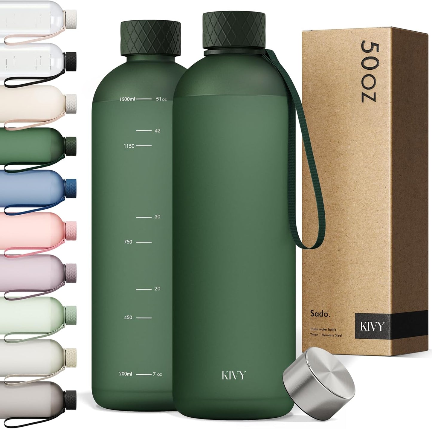 KIVY Large Water Bottle 50oz - Lightweight & Shatterproof Design