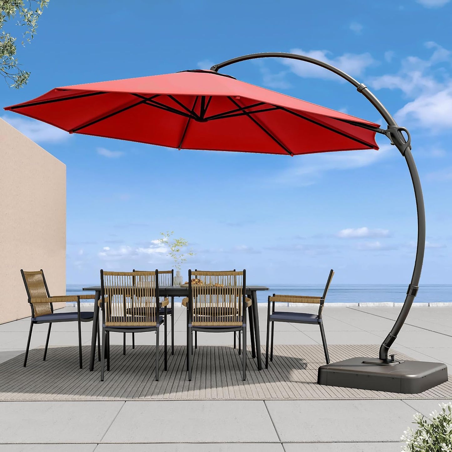 11 FT Deluxe Curvy Cantilever Patio Umbrella with Base Included