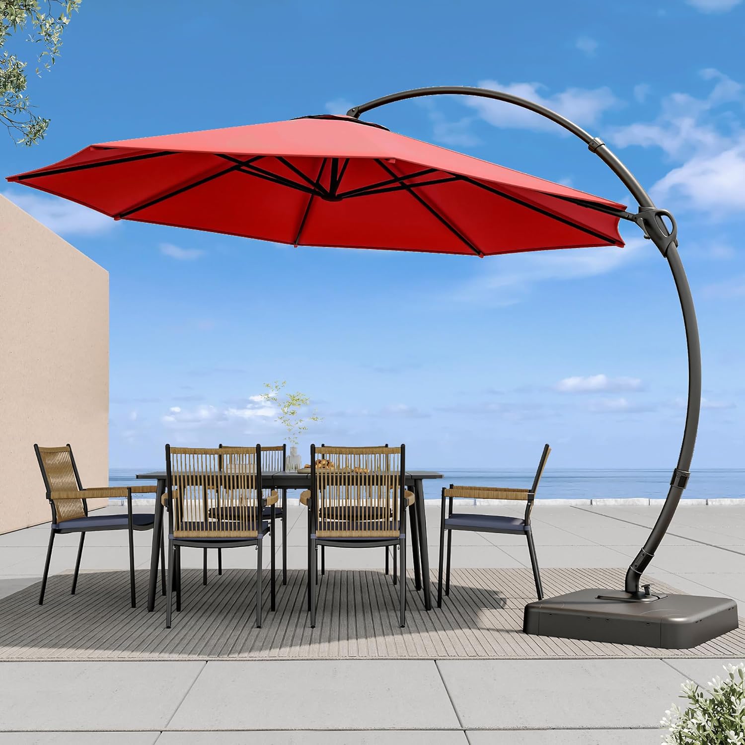 11 FT Deluxe Curvy Cantilever Patio Umbrella with Base Included