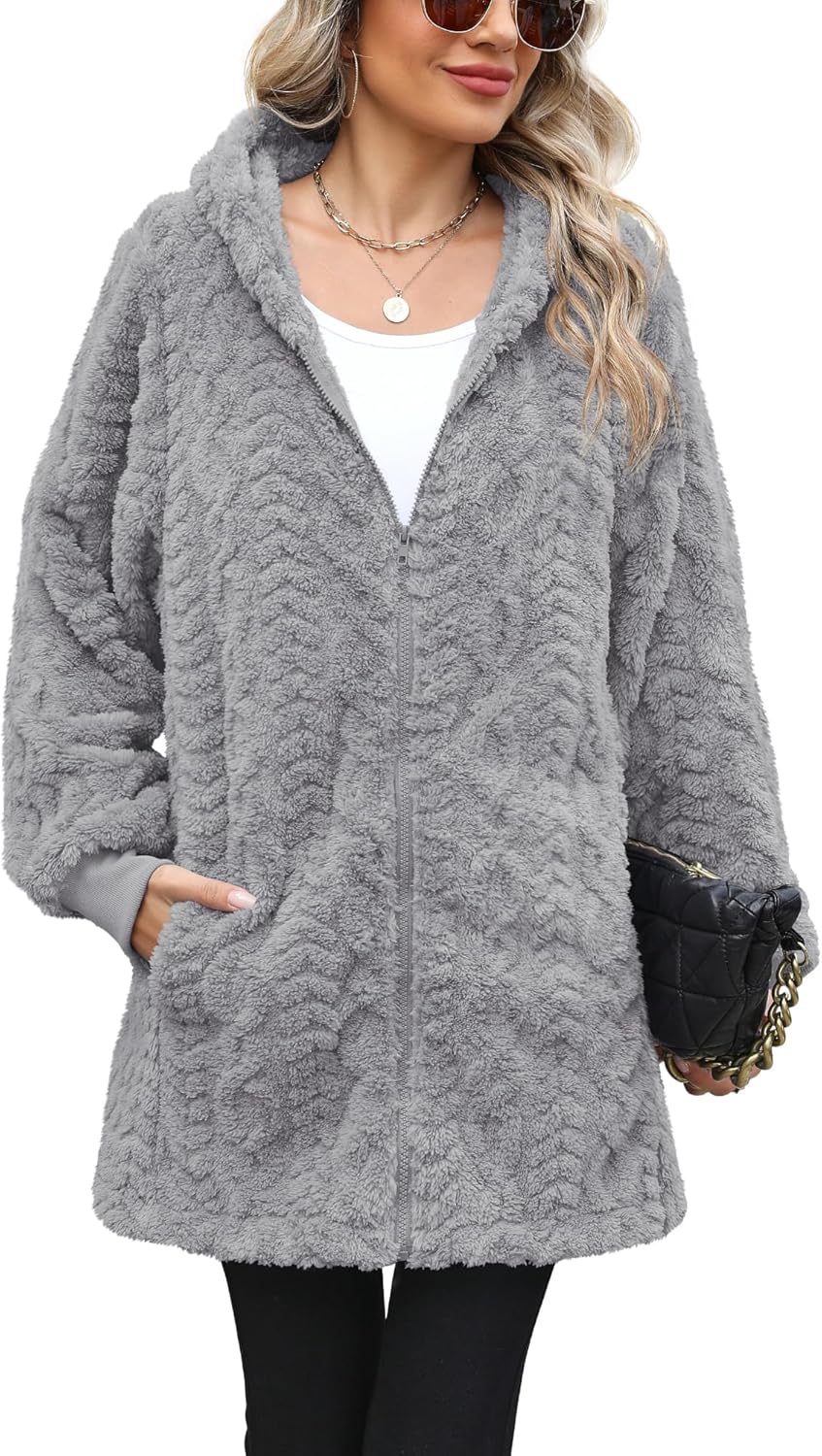 Yanekop Womens Oversized Sherpa Jacket for Cozy Winter Wear