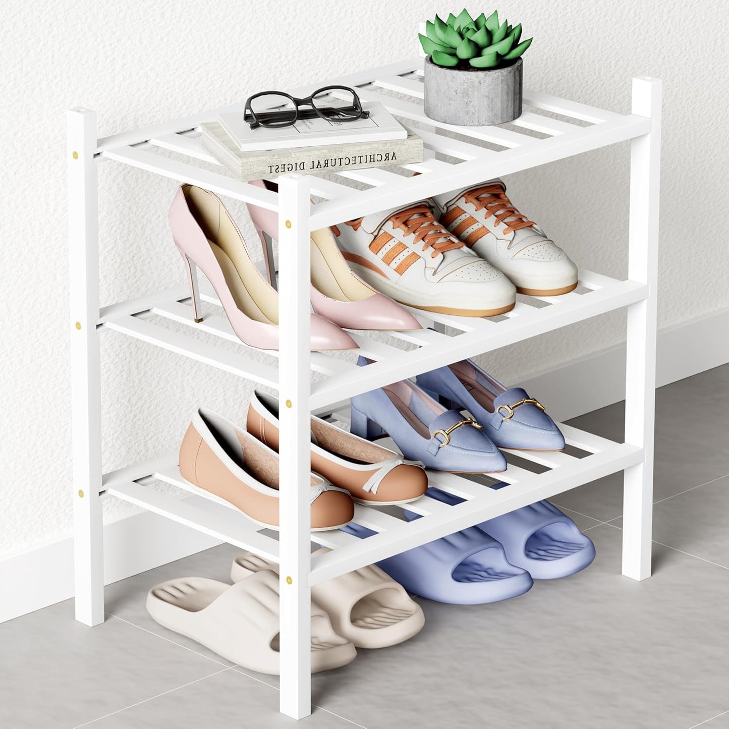 Smiry Bamboo Shoe Rack for Closet - 3 Tier Wooden Organizer