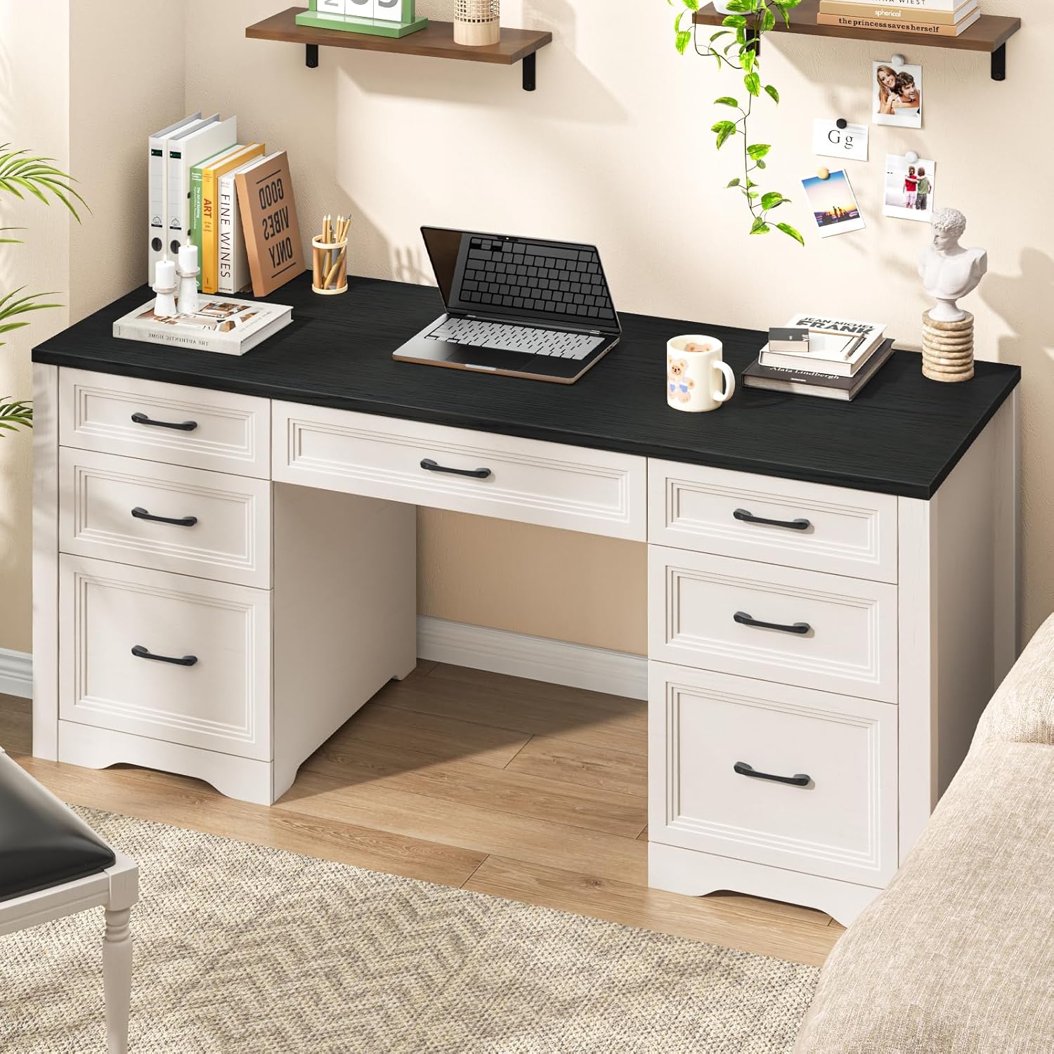 Vabches Farmhouse Executive Desk: Rustic Charm Meets Modern Edge