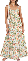Women's Summer Slim Fit Maxi Dress with Pockets - Square Neck