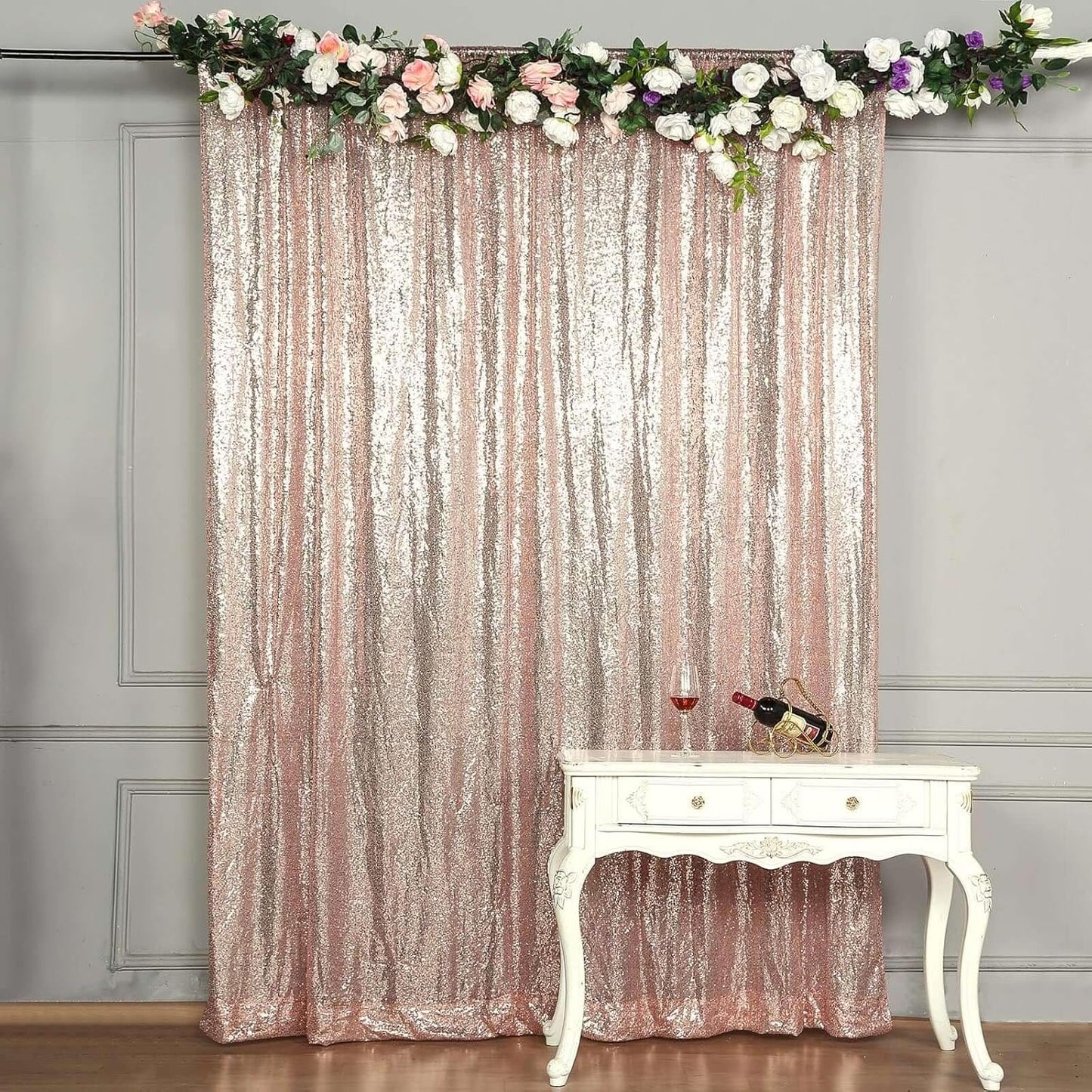 8ft Blush/Rose Gold Sequin Photo Booth Backdrop for Events