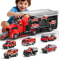 Fire Trucks Toy Set with Play Mat and Carrier Truck - Hands-On