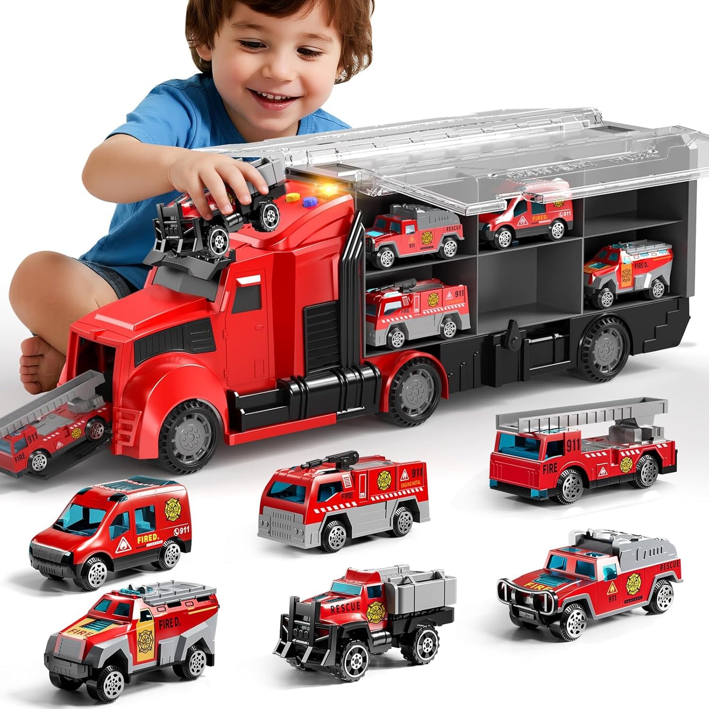 Fire Trucks Toy Set with Play Mat for Kids Ages 3-6 Years