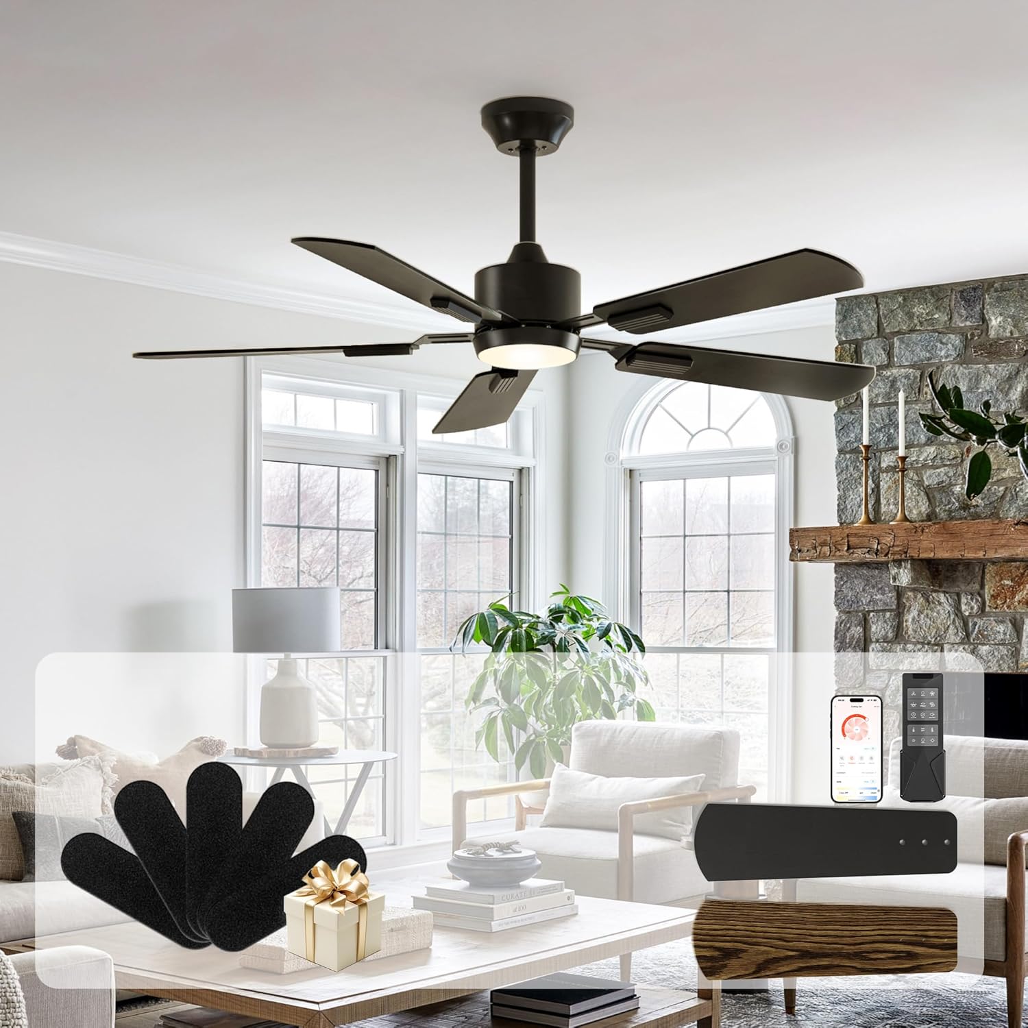CubiCubi 52 inch Ceiling Fan with Lights and Remote Control