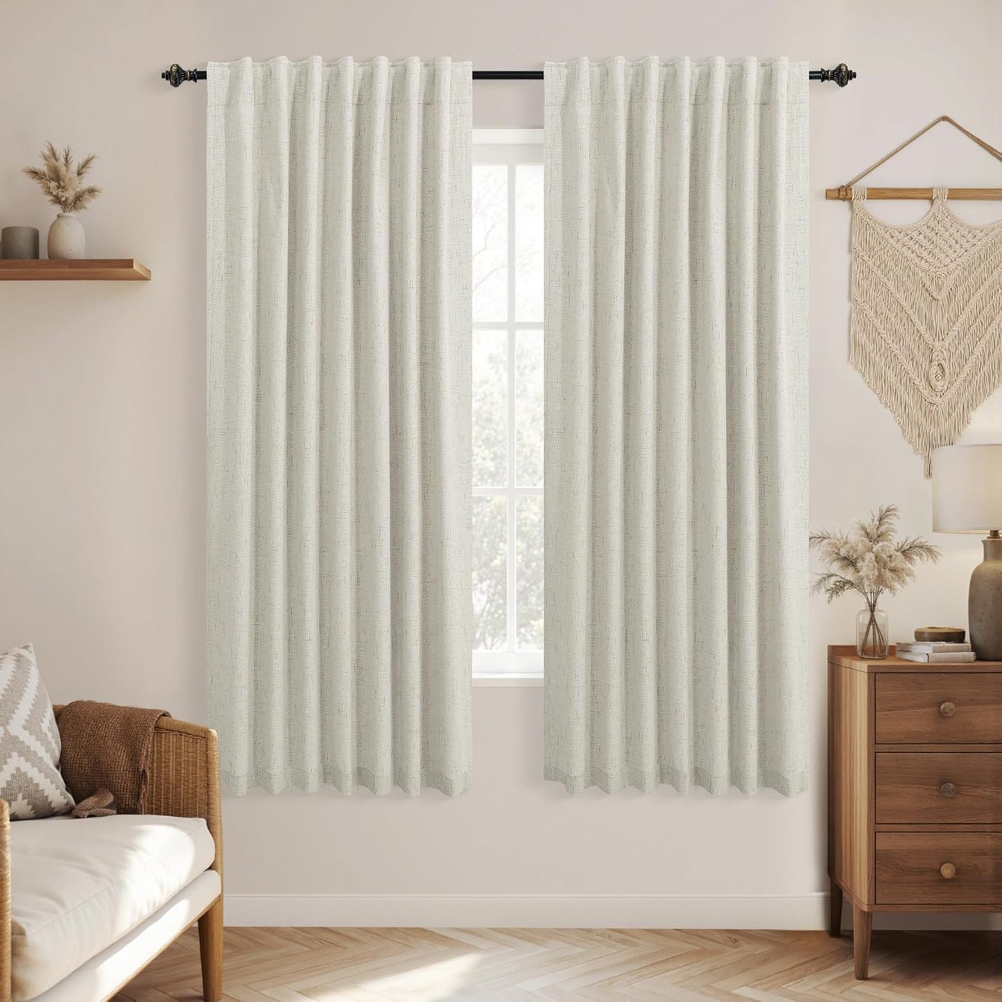 KOUFALL Natural Back Tab Linen Blackout Curtains for Home Decor