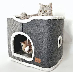 Cat Cave Bed for Indoor Cats - Cozy Cube House for Pets