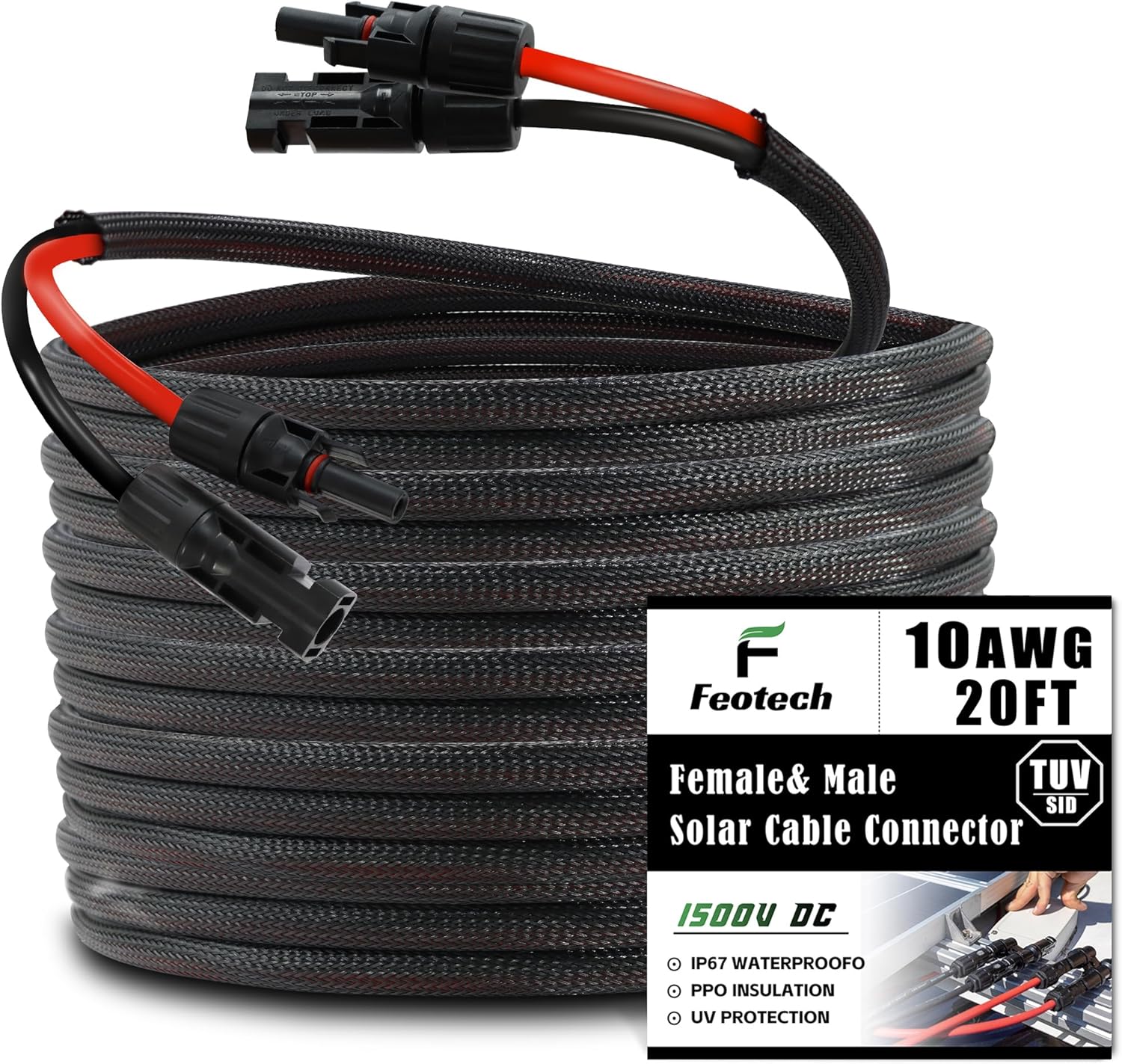 Twin Wire 20FT Solar Extension Cable - 10AWG for Efficient Energy
