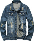 RANMCC Jean Jacket for Men Slim Fit Ripped Denim Jacket Coat Men's
