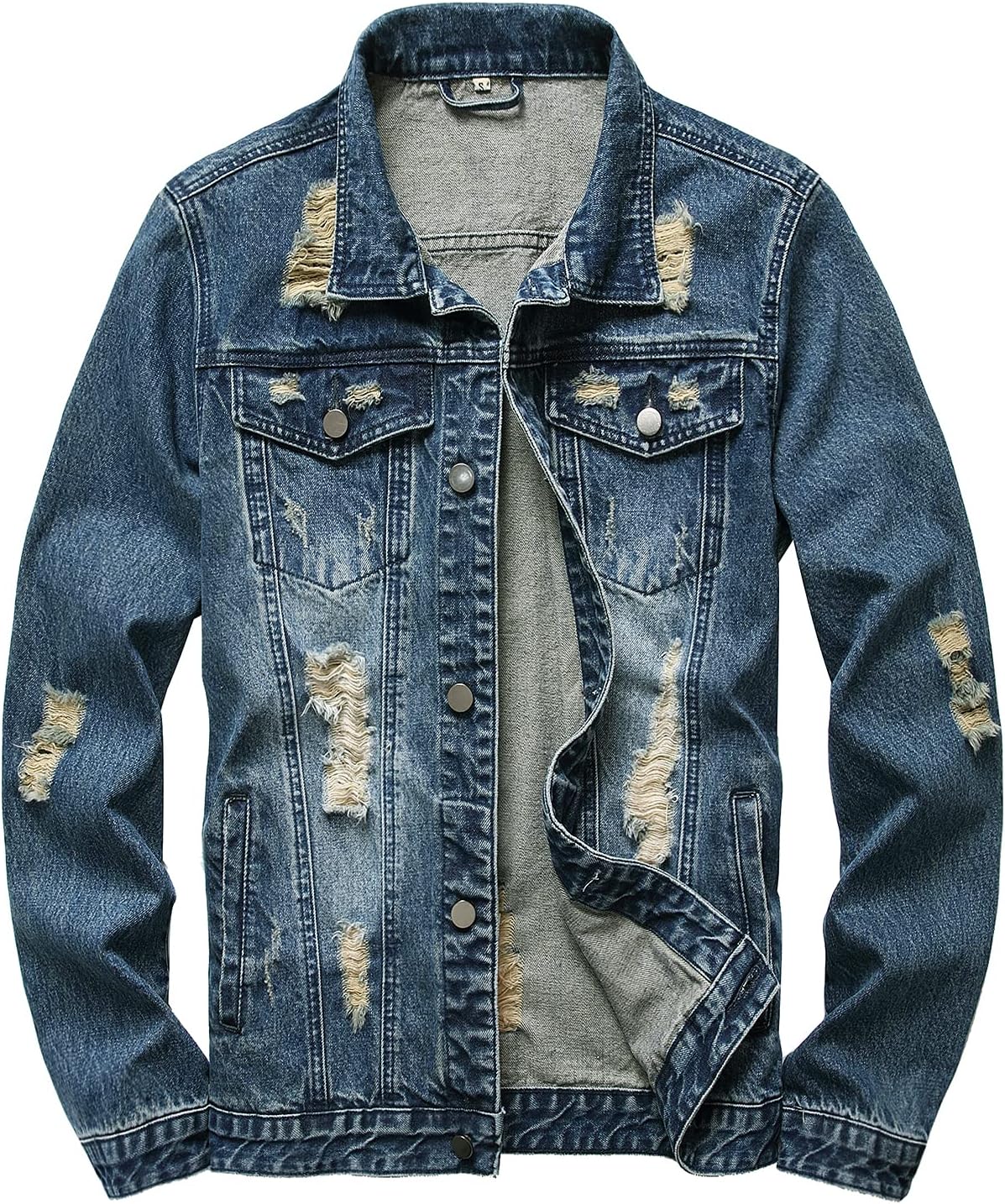 RANMCC Slim Fit Ripped Denim Jacket for Men - Stylish Comfort