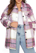 Eytino Womens Plus Size Plaid Shacket Jacket - Comfortable Layering