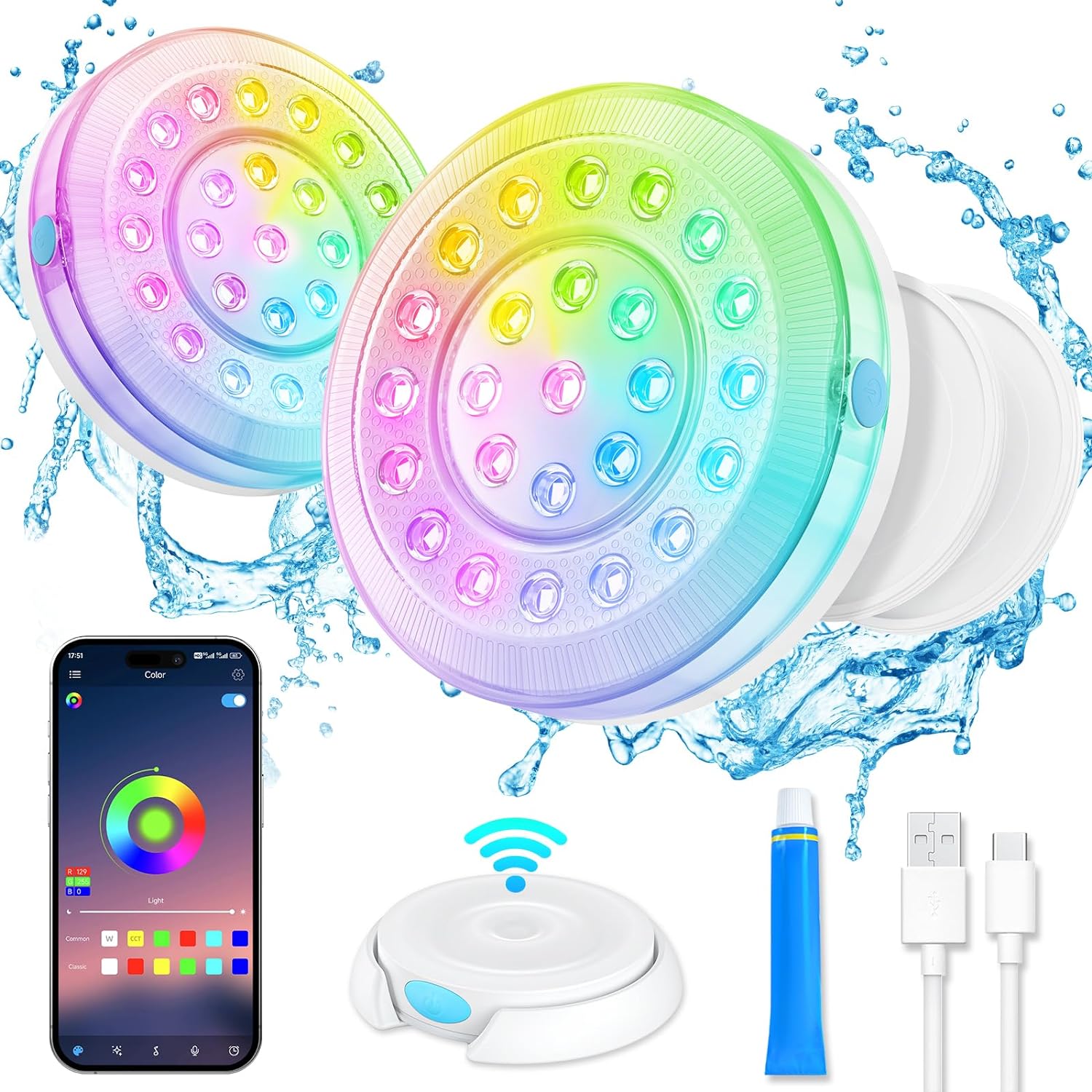 Homly Rechargeable Submersible Pool Lights with APP Control