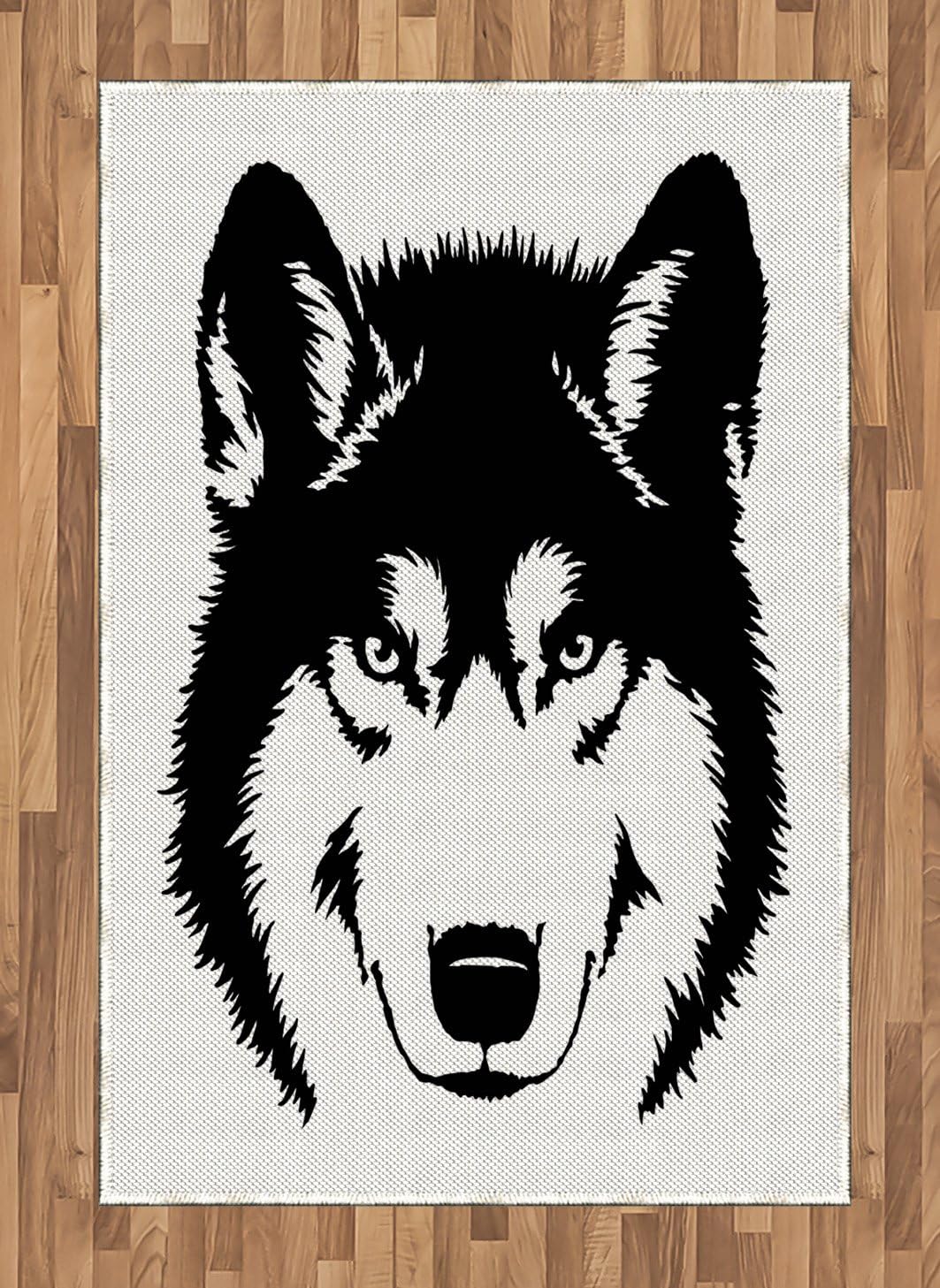 Wild Wolf Monochrome Accent Rug, 4' X 5' 7 - Forest Beast Portrait