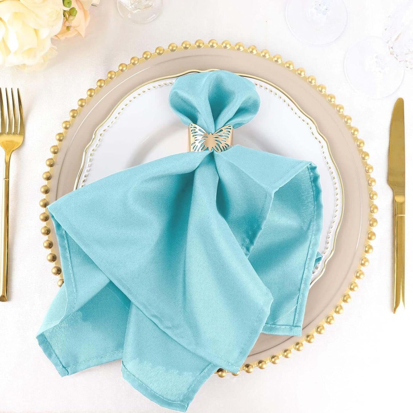 Light Blue Seamless Dinner Napkins Set of 100 for Events