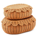 Scalloped Rattan Storage Baskets with Lid - Dark Brown, 2 Sizes