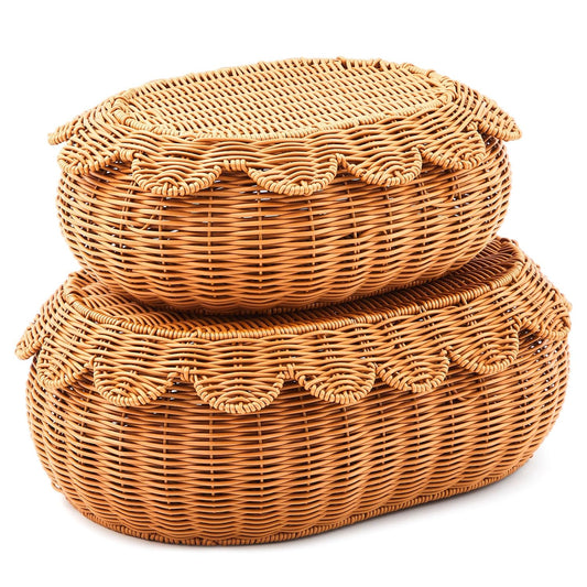 Scalloped Rattan Baskets for Nursery Storage and Home Decor