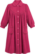 Plush Fleece Button Front Robe with Pockets - Cozy, Soft Fit