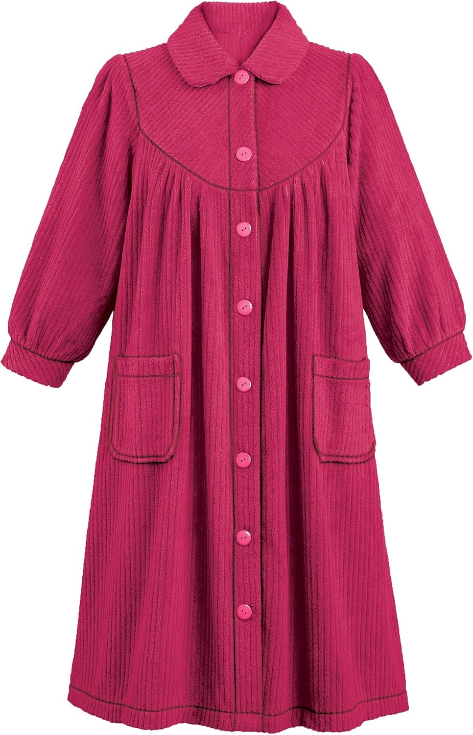 Plush Fleece Button Front Robe with Pockets for Cozy Comfort