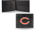 Men's Black Leather Embroidered Billfold Wallet - Trifold