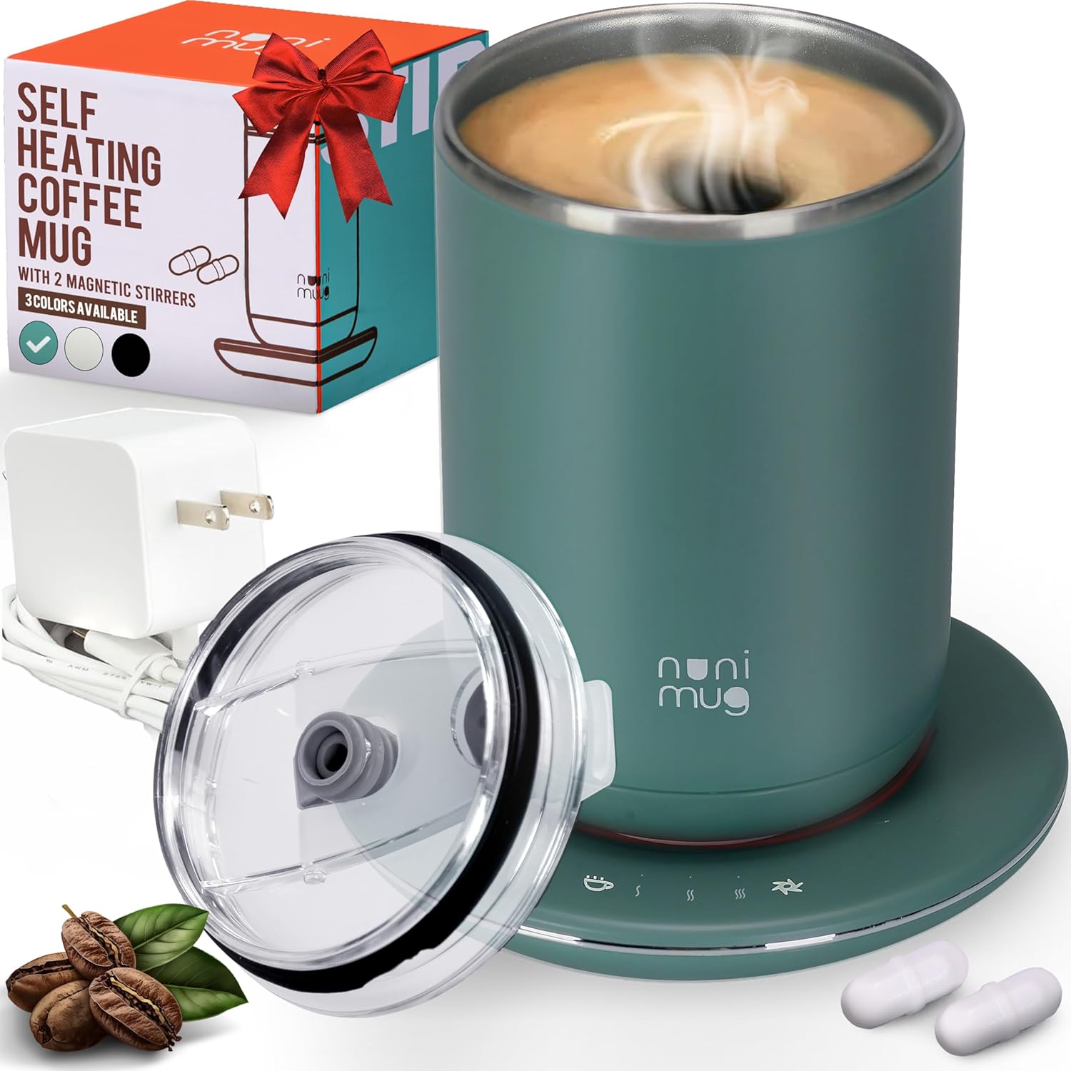 OZTANCE Smart Heated Mug: 3 Temp Levels, Stir & Heat, 12V Electric Cup - Gift Boxed