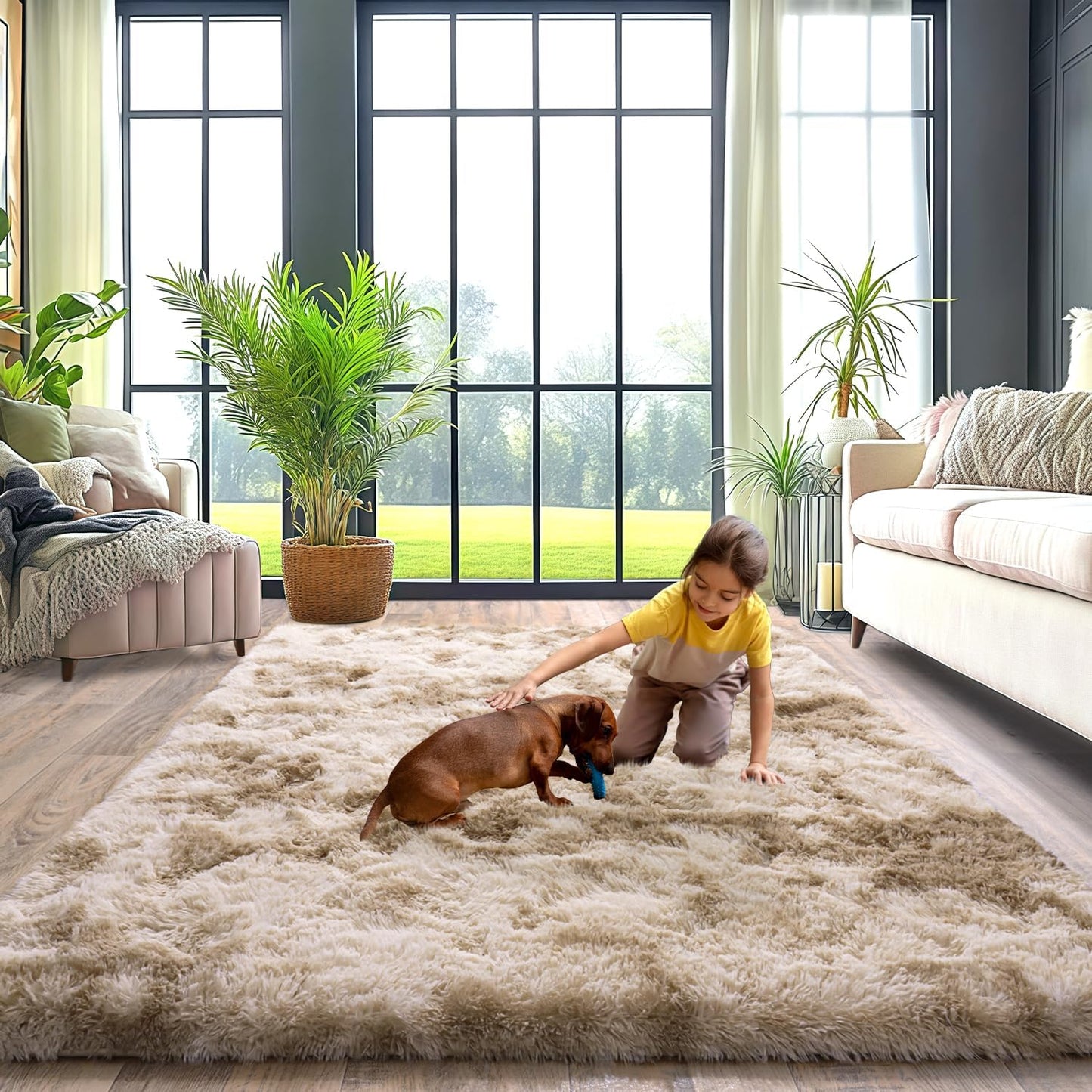 Upgrade Non-Slip Plush Rugs for Living Room, Soft Shaggy Carpets