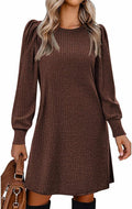 Women's Knit Puff Sleeve Tunic Dress - Cozy Fall Knit