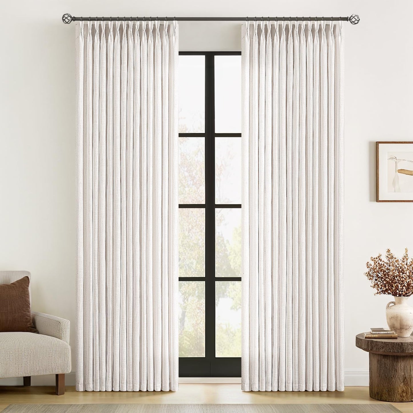 MIULEE Pinch Pleated Thick Linen Curtains for Elegant Spaces