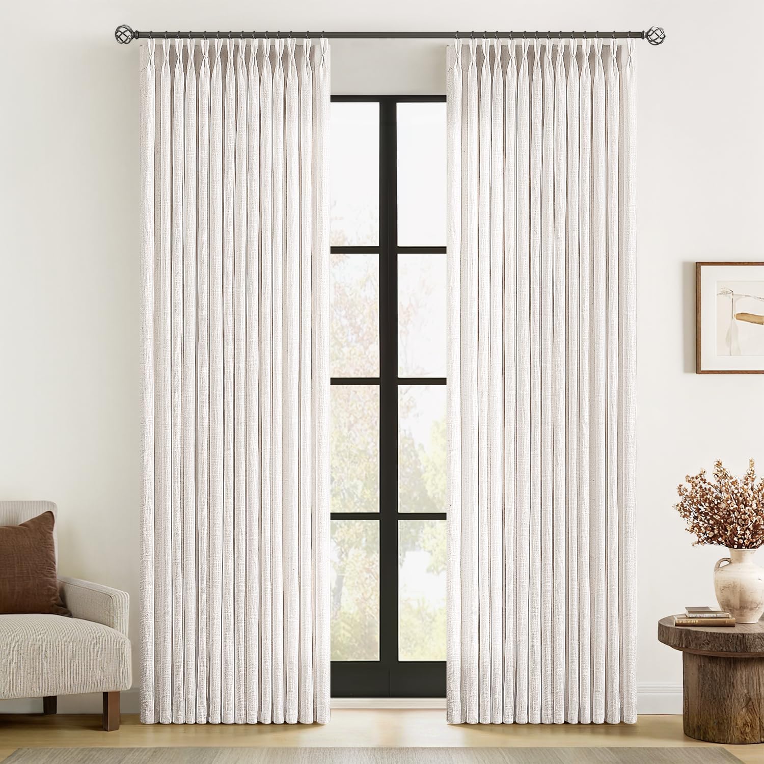 MIULEE Pinch Pleated Thick Linen Curtains for Elegant Living Spaces