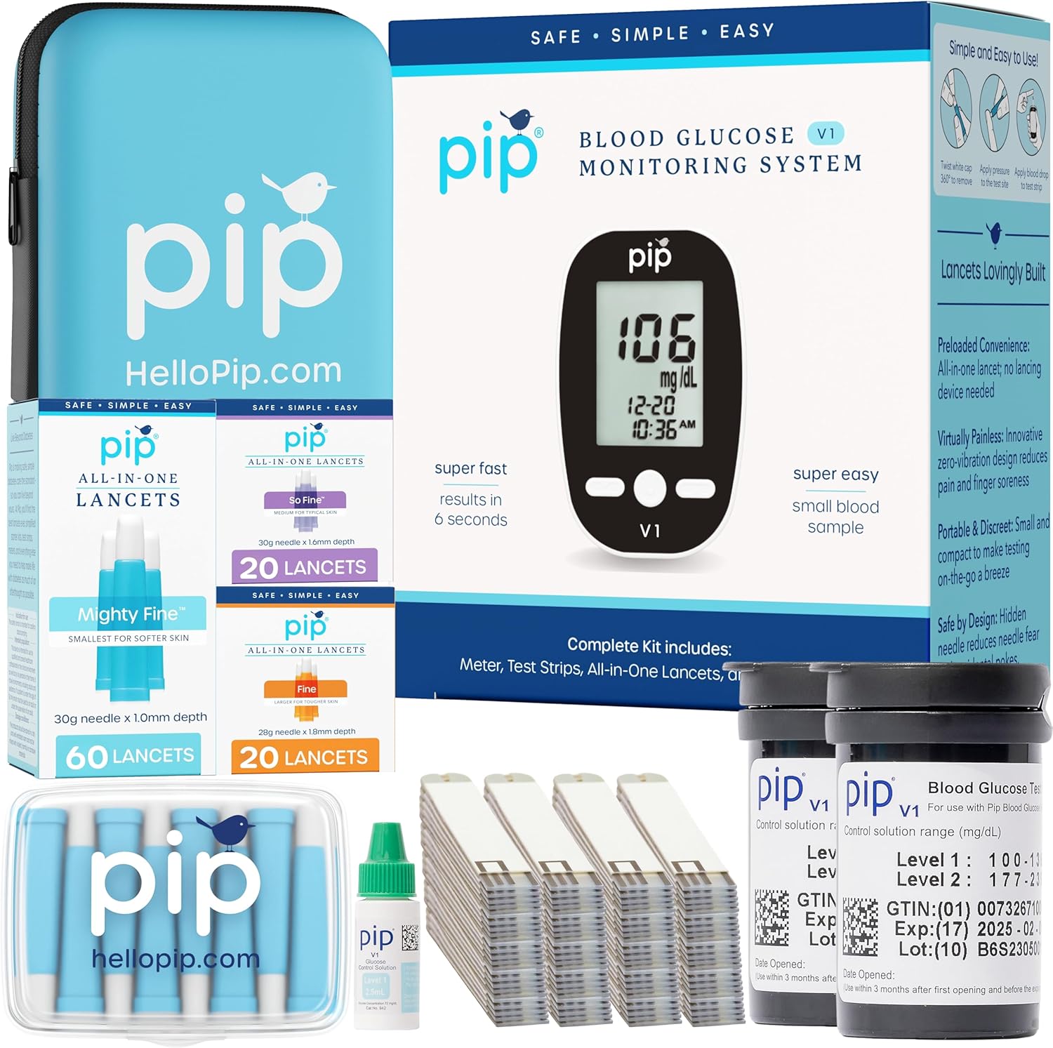 Pip Blood Glucose Monitor Kit for Easy and Painless Testing