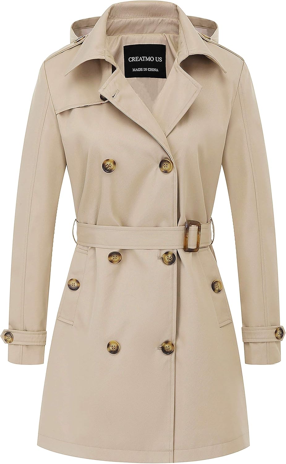CREATMO US Women's Trench Coat: Classic Double-Breasted Style