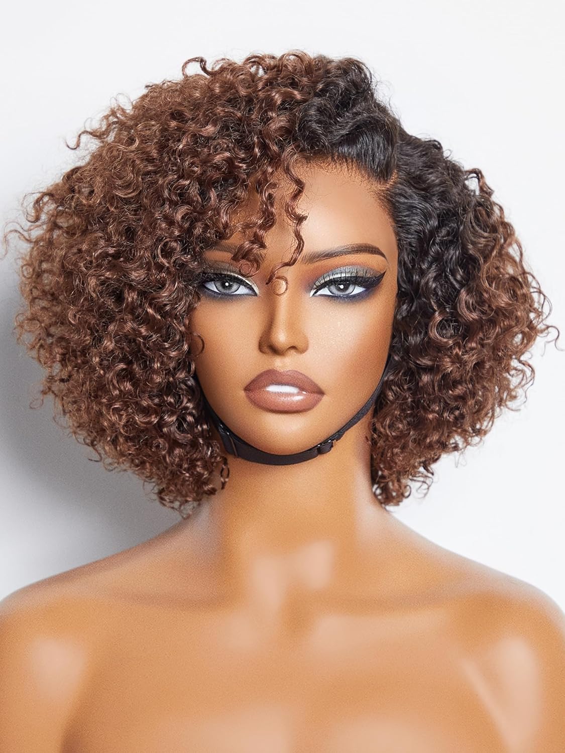 Kinky Curly Ombre Brown Bob Wig for Trendy Women 8ftin