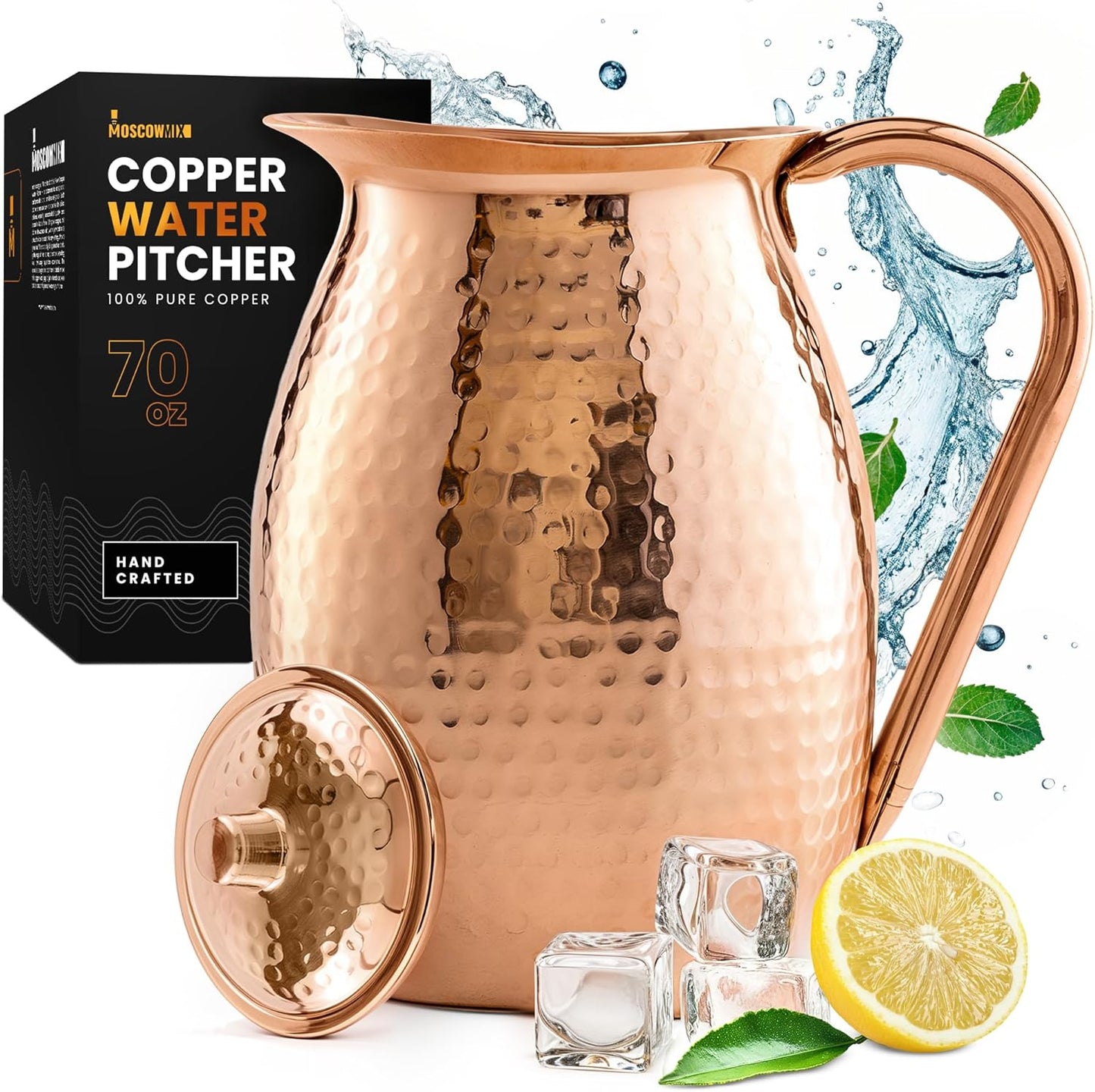 Moscow-Mix Pure Copper Pitcher - Elegant 70 Ounce Water Jug
