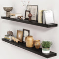 Black Floating Shelves 48 in Solid Wood Set of 2 - Extra Long Wall