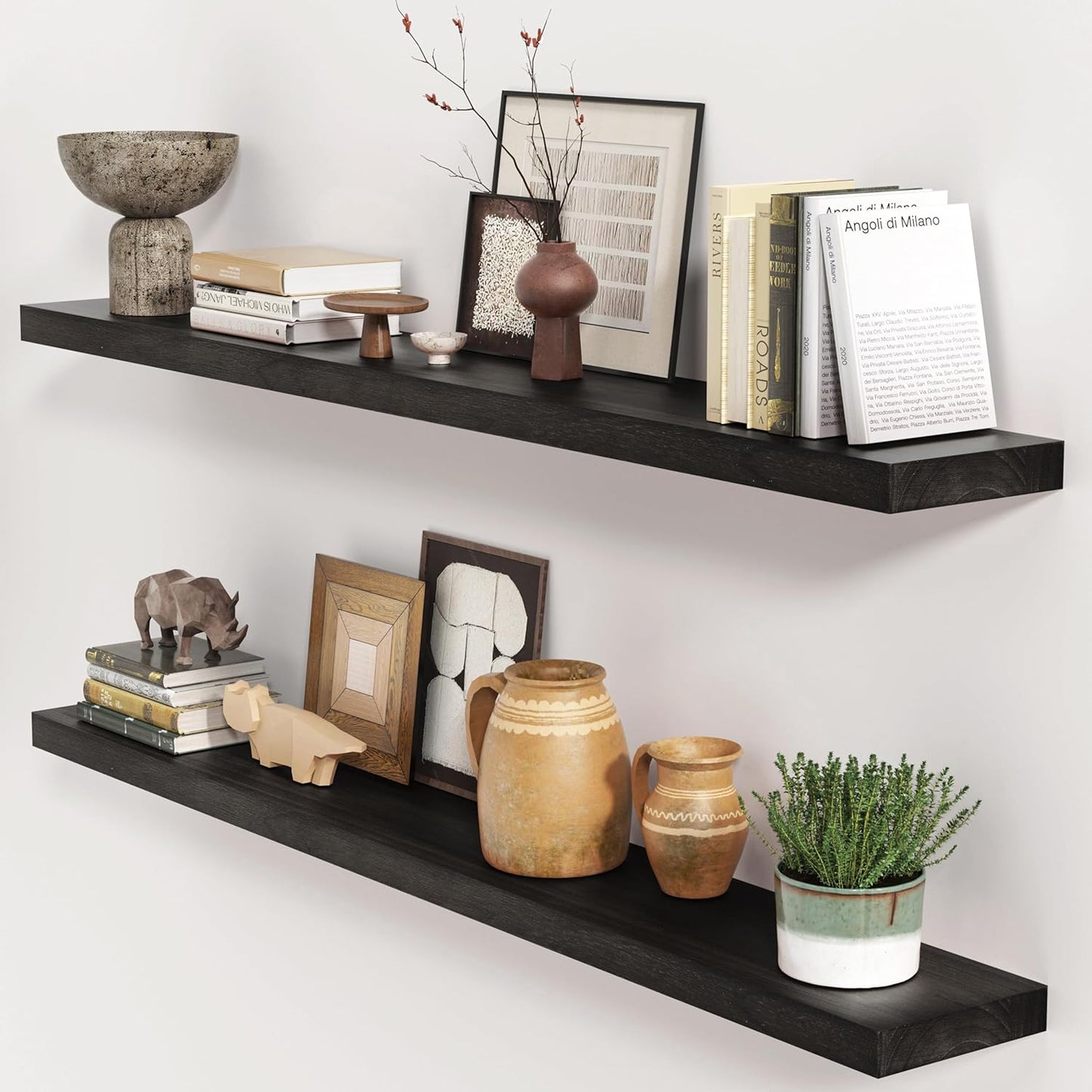 Black Floating Shelves 48 Inch Set of 2 for Home Decor