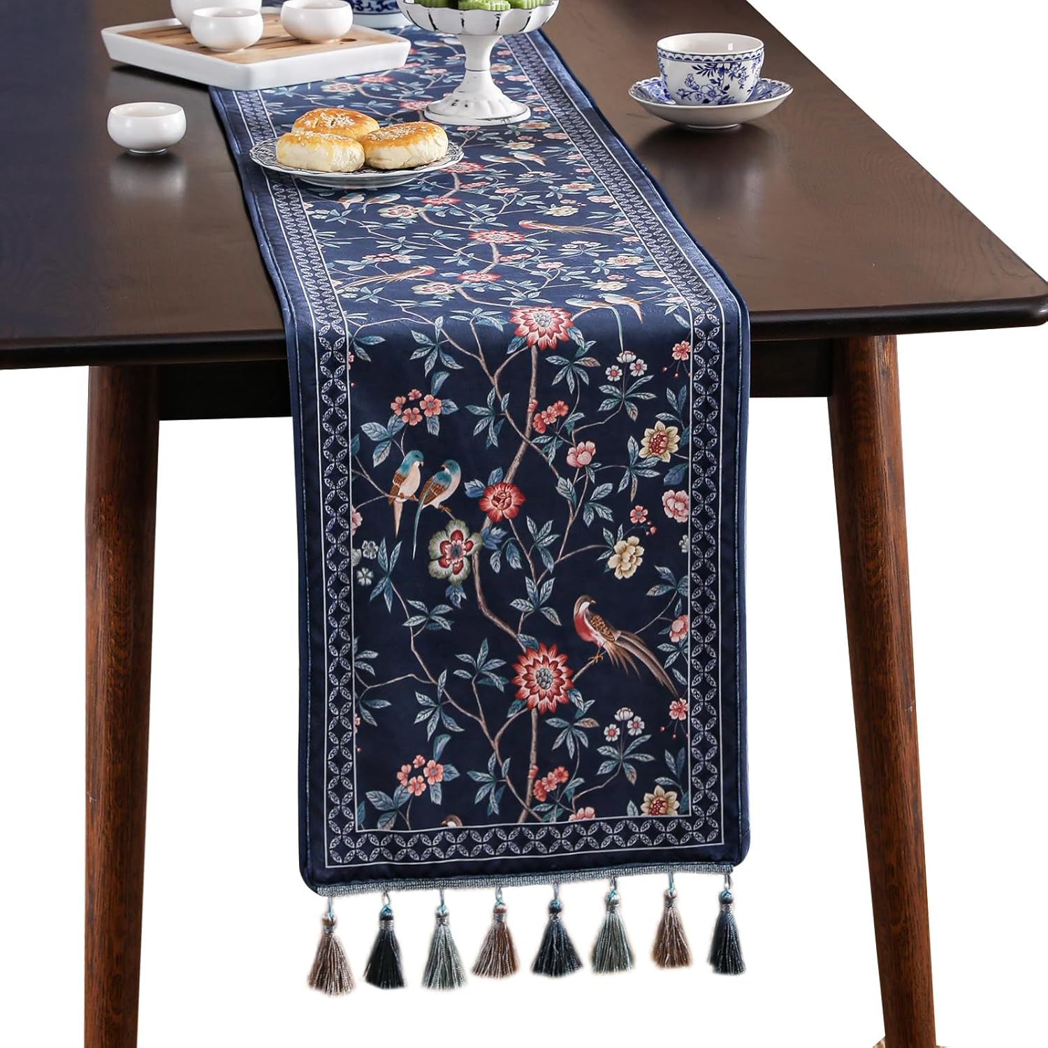 Vintage Chinoiserie Floral Table Runner for Elegant Dining Decor