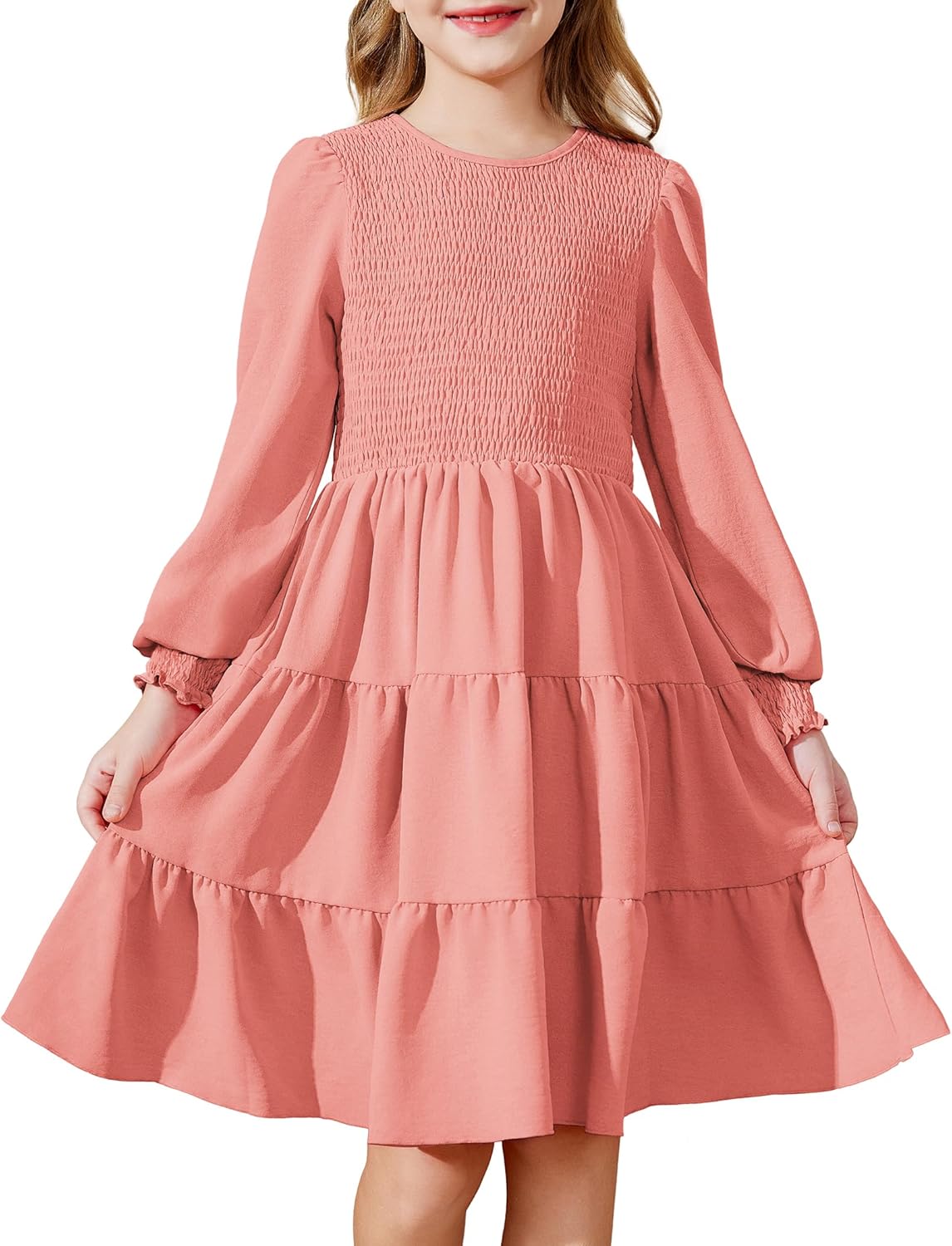 Arshiner Girls Dress Fall Boho Long Sleeve with Pockets